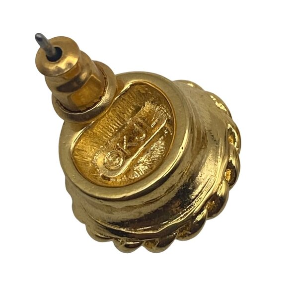 KJL Kenneth J Lane Gold Tone Faux Pearl Stud Earrings Rope Twist Domed Vintage - Picture 4 of 11